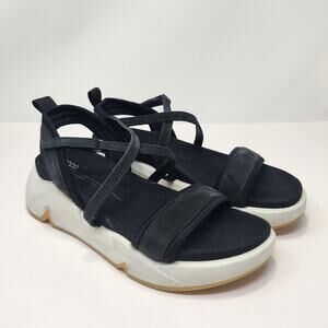 Ecco Women Black Chunky Ankle Strap Wedge Sport Sandal Size 39 US 8 8.5 Comfort